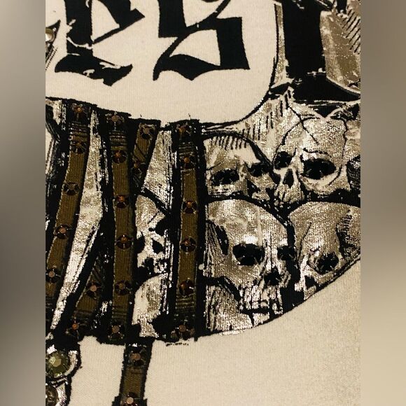 KonQuest RARE MEN’s skull T-Shirt Swarovski crystals & studded NWT size S. - Picture 4 of 13